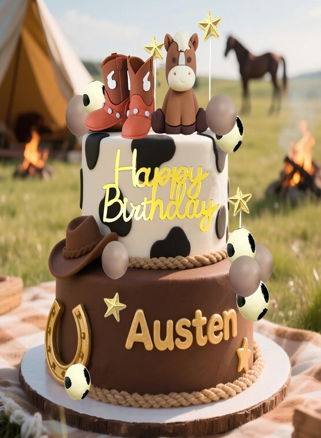 Tyotrbs 21Pcs Cowboy Cake Toppers Cowboy Hat and Boot Horse Cake decorations Western Cowboy Cowgirl Birthday Baby Shower for Western Theme Party Favors Supplies - Image 1